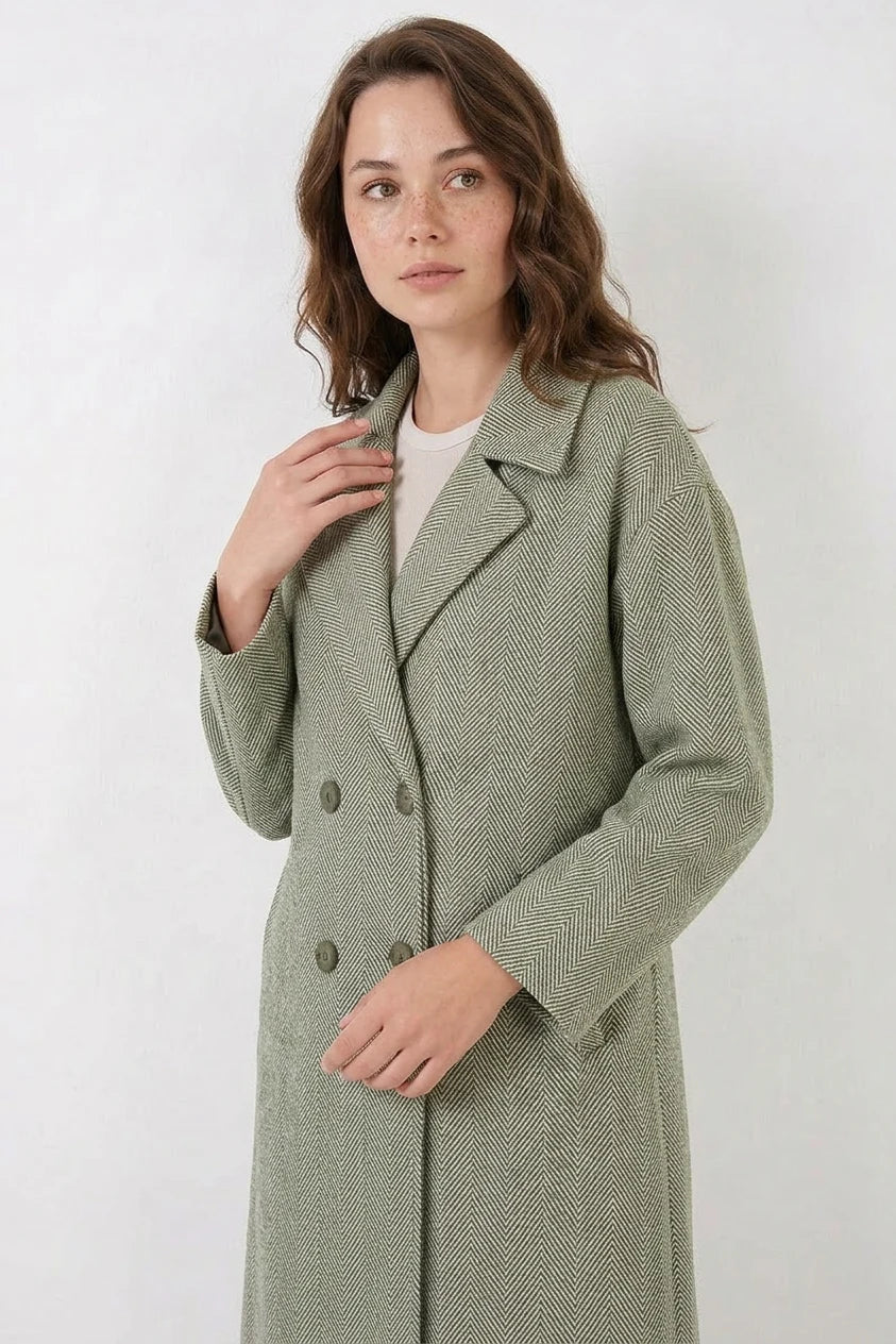 Kadın Klasik Yaka Geniş Kesim Oversize Kaşe Kaban