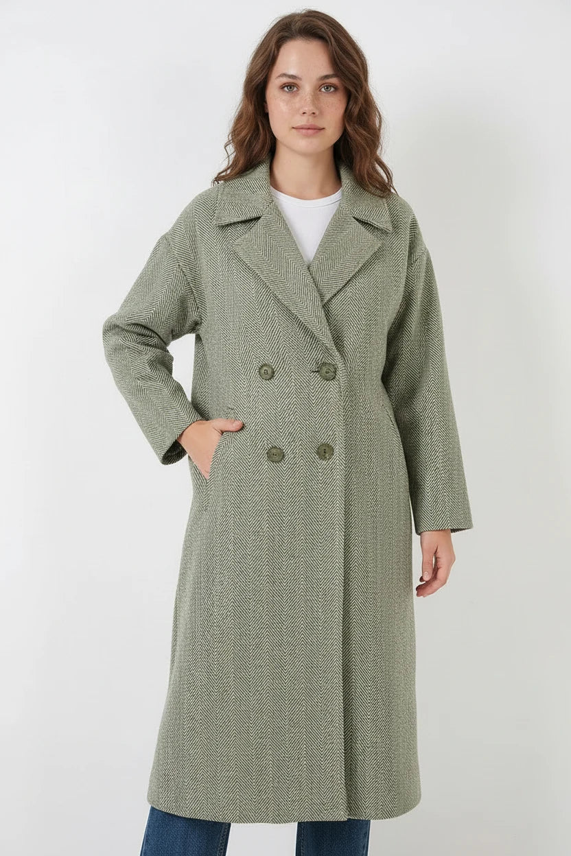 Kadın Klasik Yaka Geniş Kesim Oversize Kaşe Kaban