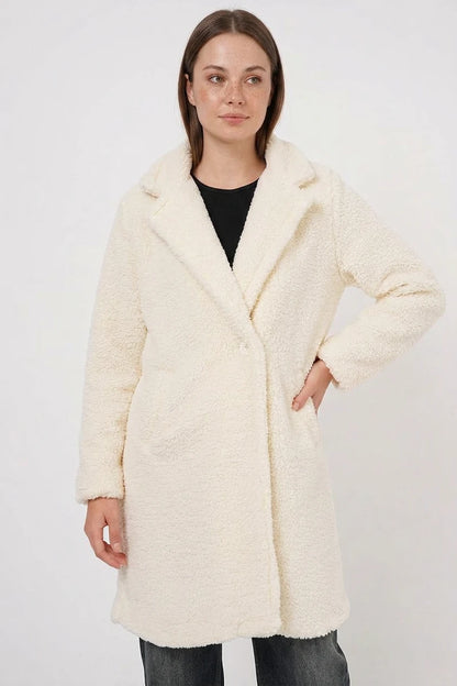 Kadın Geniş Yaka Oversize Ekru Kaban
