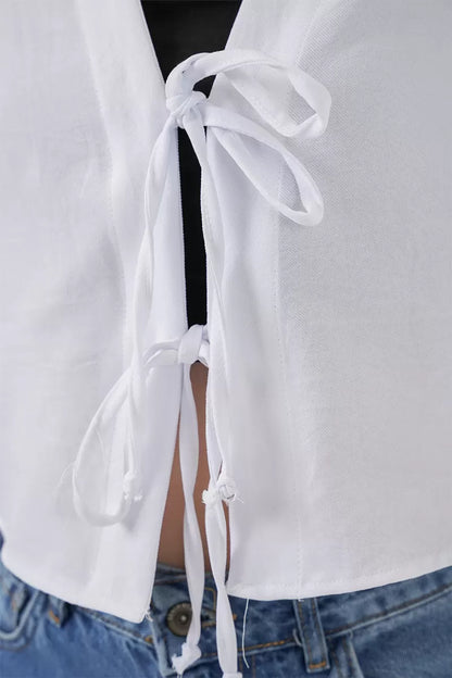 Kadın V Yaka Önden Bağlamalı Önü Viskon Beyaz Kimono