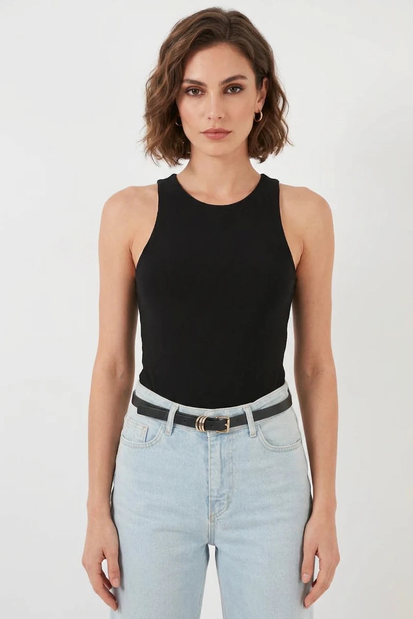 Kadın Halter Yaka Siyah Body