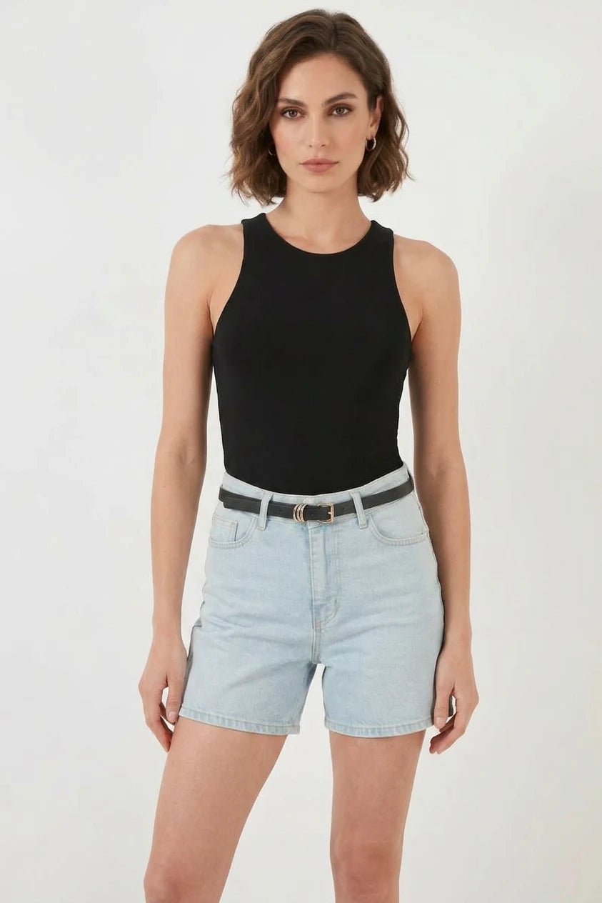 Kadın Halter Yaka Siyah Body
