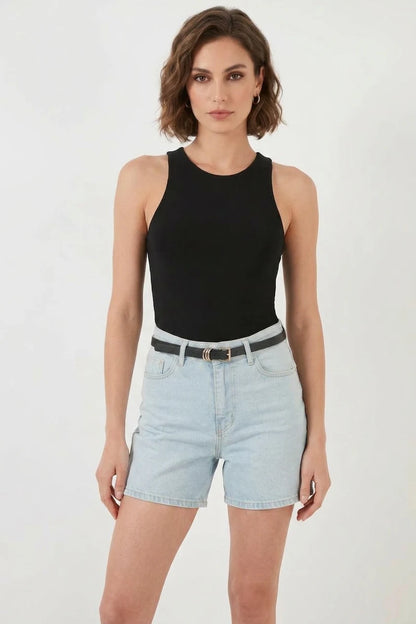Kadın Halter Yaka Siyah Body
