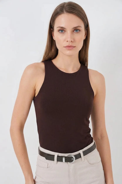 Kadın Halter Yaka Kahverengi Body