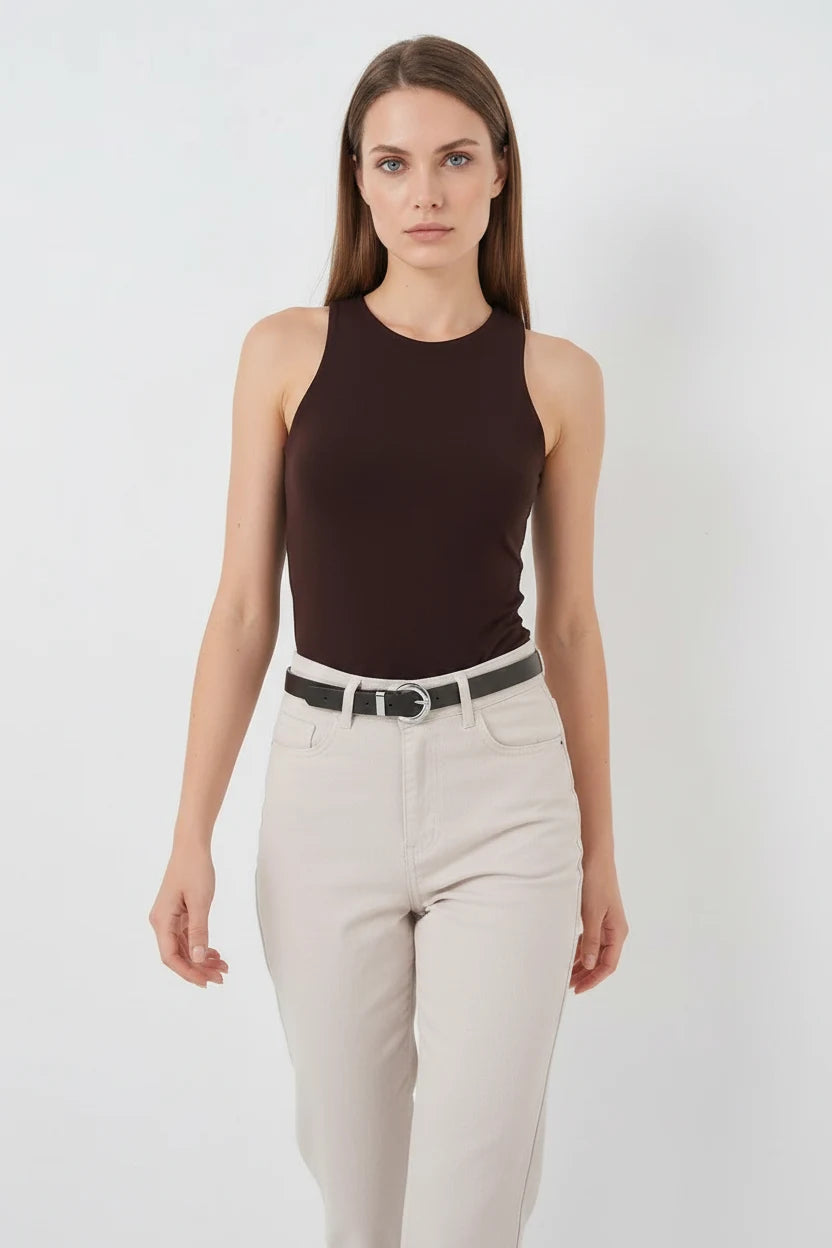 Kadın Halter Yaka Kahverengi Body