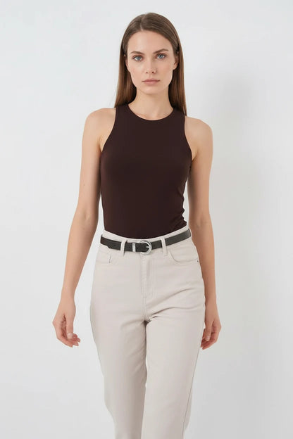 Kadın Halter Yaka Kahverengi Body