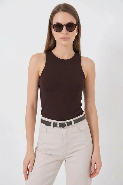 Kadın Halter Yaka Kahverengi Body