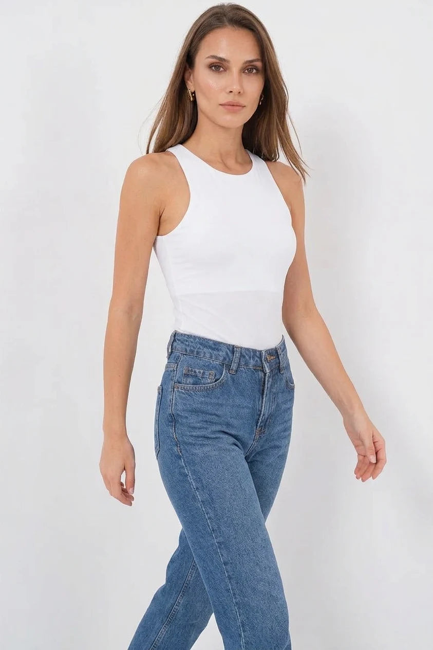 Kadın Halter Yaka Beyaz Body