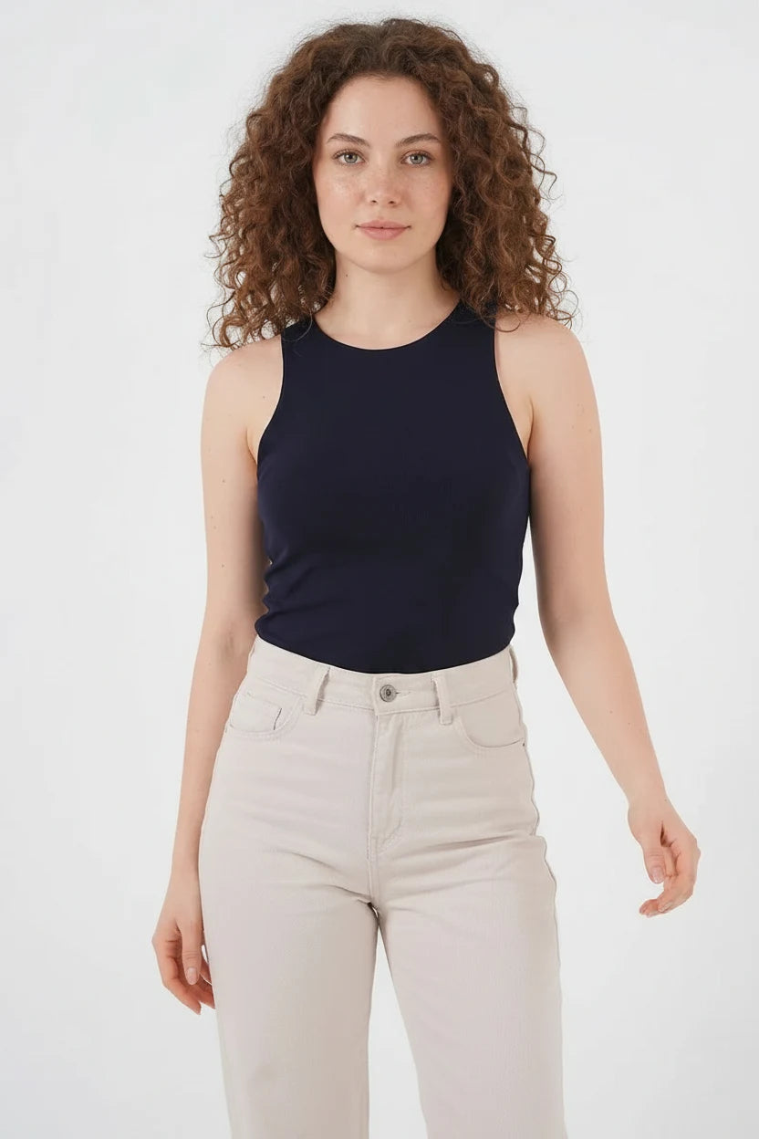 Kadın Halter Yaka Lacivert Body