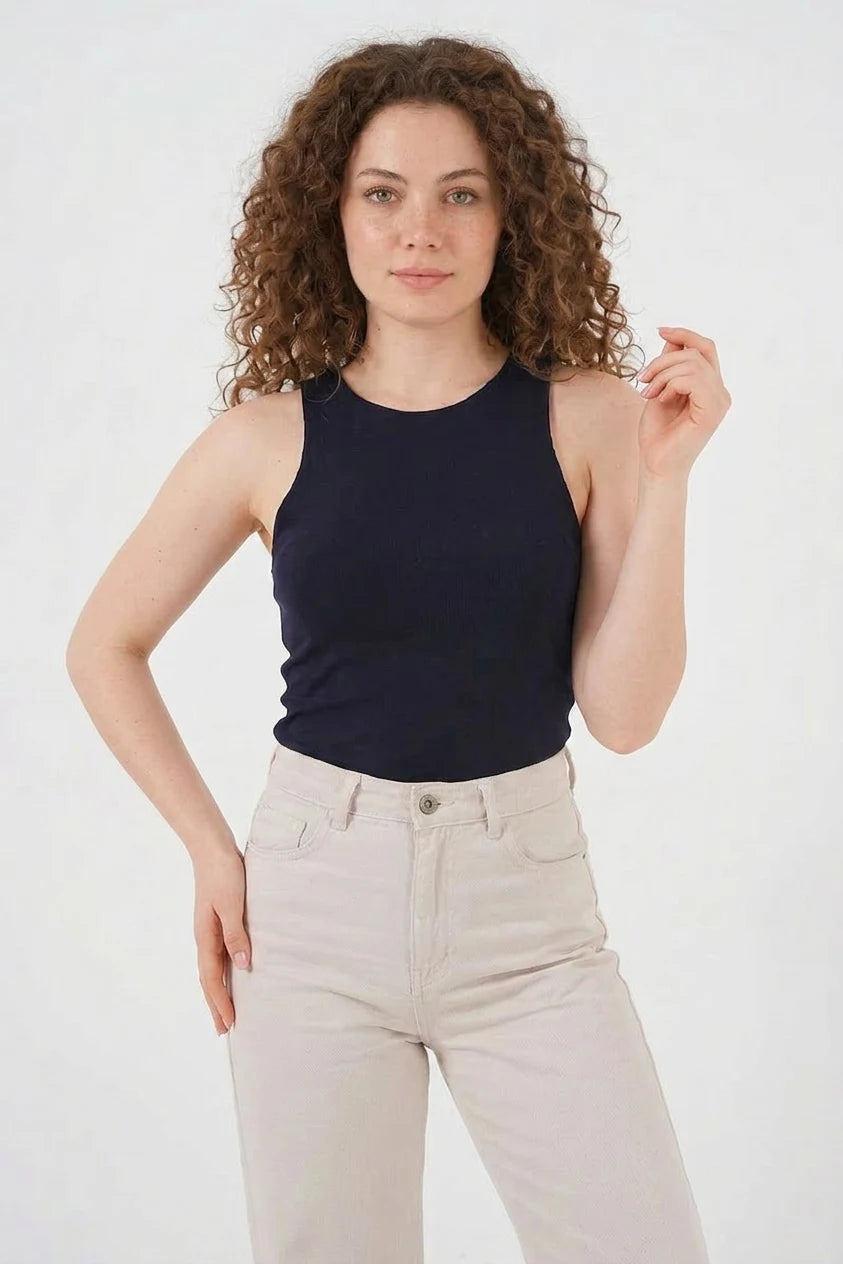 Kadın Halter Yaka Lacivert Body