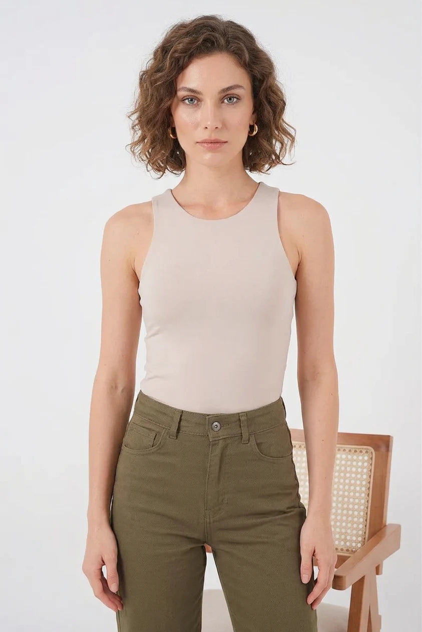 Kadın Halter Yaka Bej Body