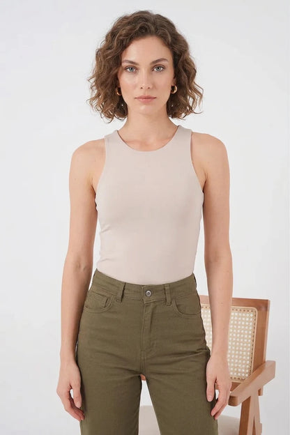 Kadın Halter Yaka Bej Body