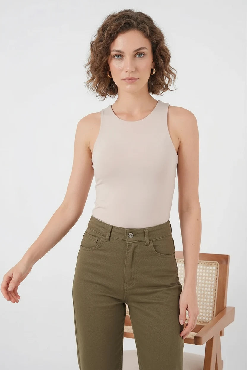 Kadın Halter Yaka Bej Body