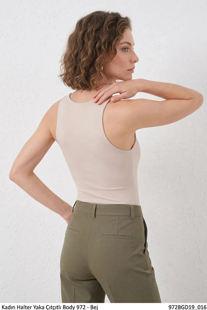 Kadın Halter Yaka Bej Body