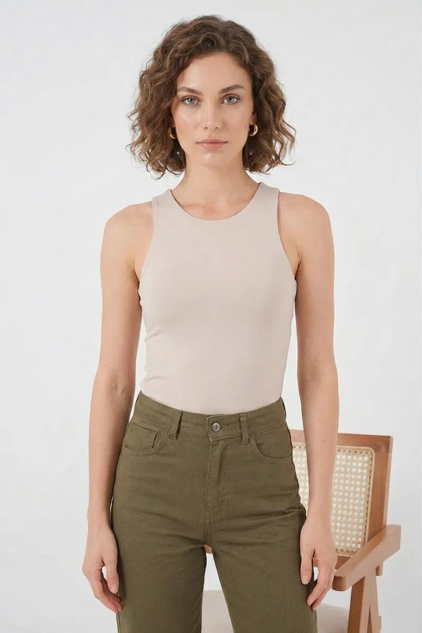Kadın Halter Yaka Bej Body