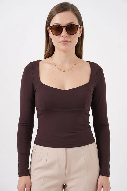 Kadın Kare Yaka Slim Fit Bluz