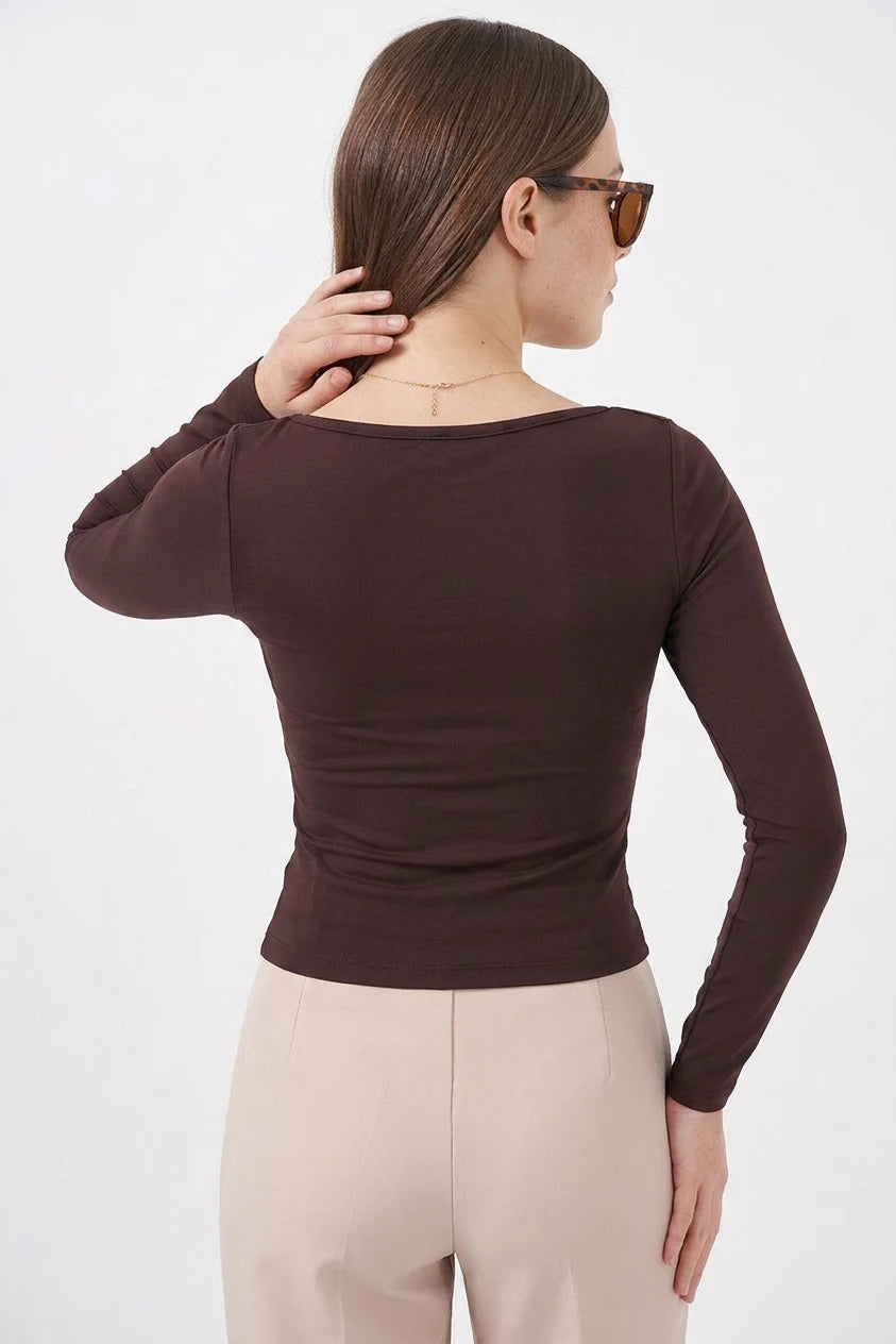 Kadın Kare Yaka Slim Fit Bluz