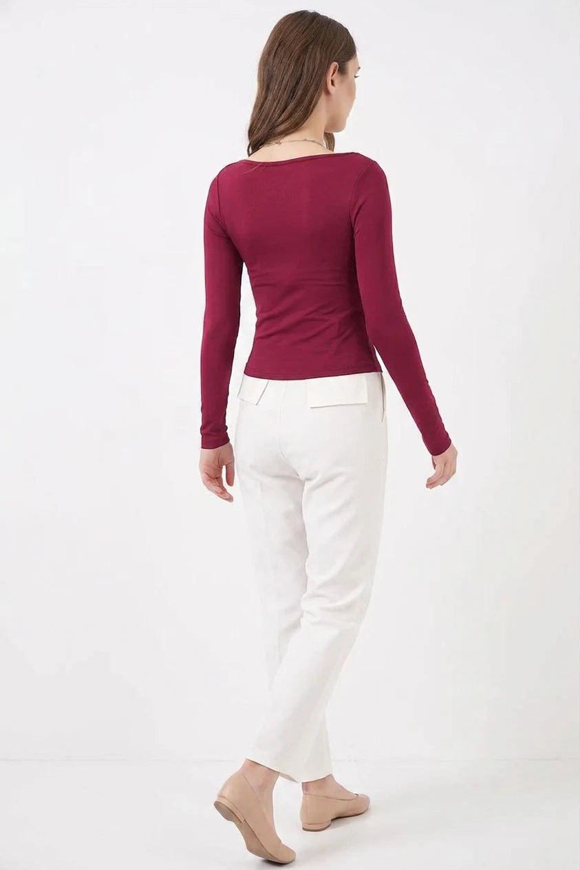 Kadın Kare Yaka Slim Fit Bluz