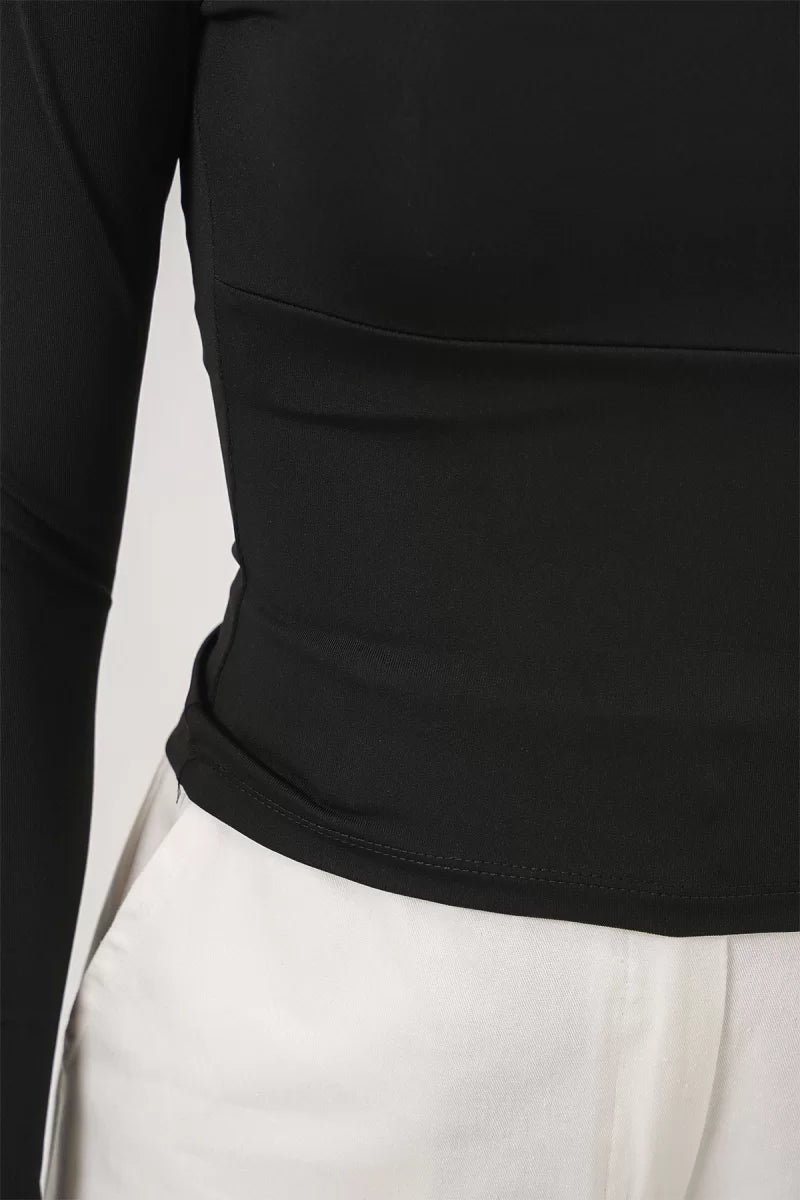 Kadın Kare Yaka Slim Fit Uzun Kol Bluz