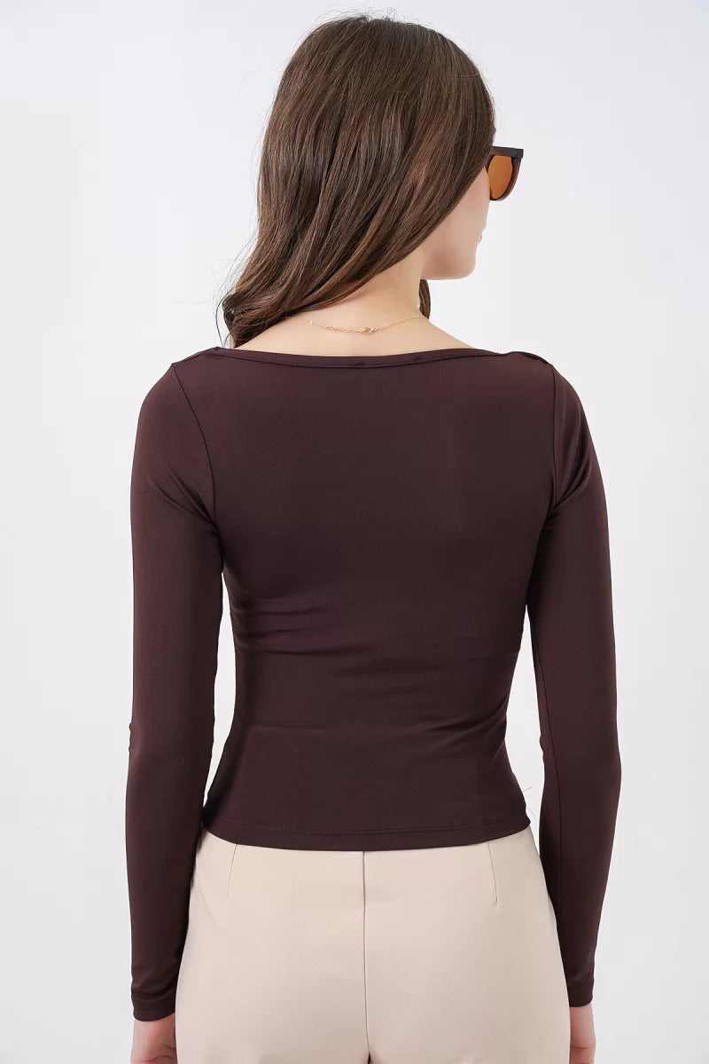 Kadın Kare Yaka Slim Fit Bluz