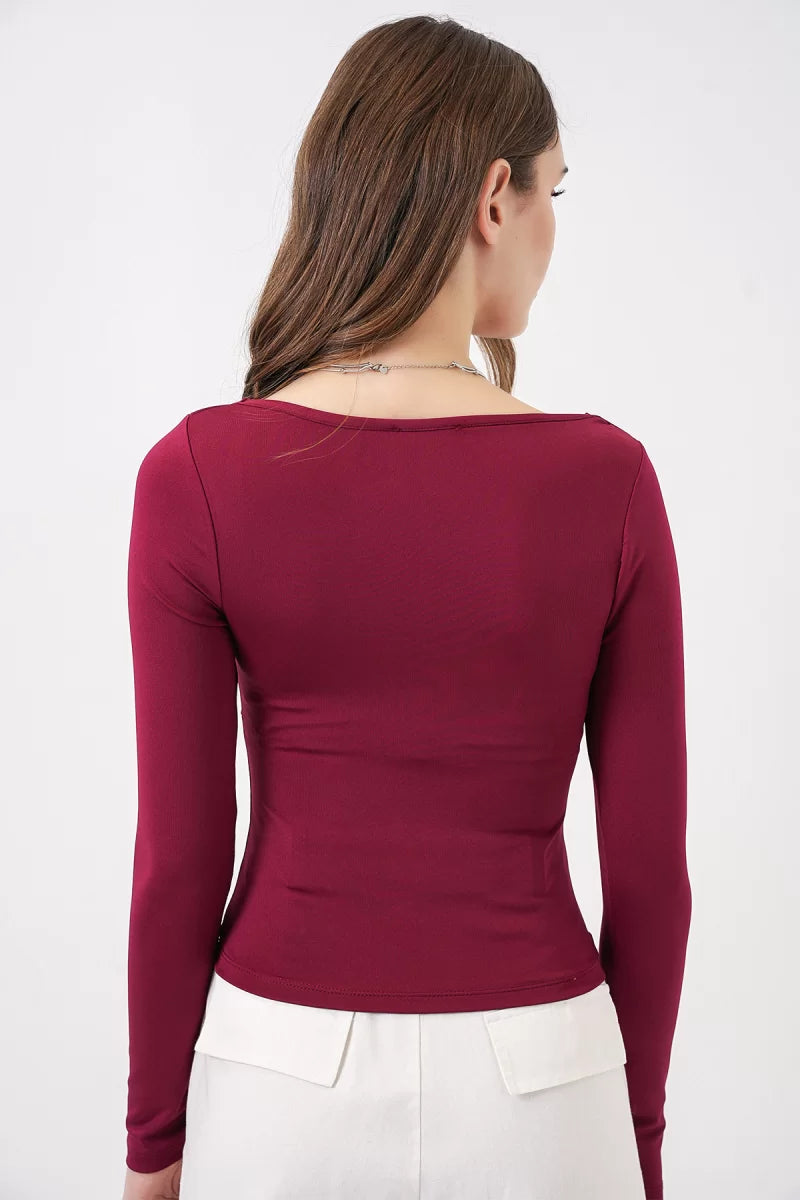 Kadın Kare Yaka Slim Fit Bluz