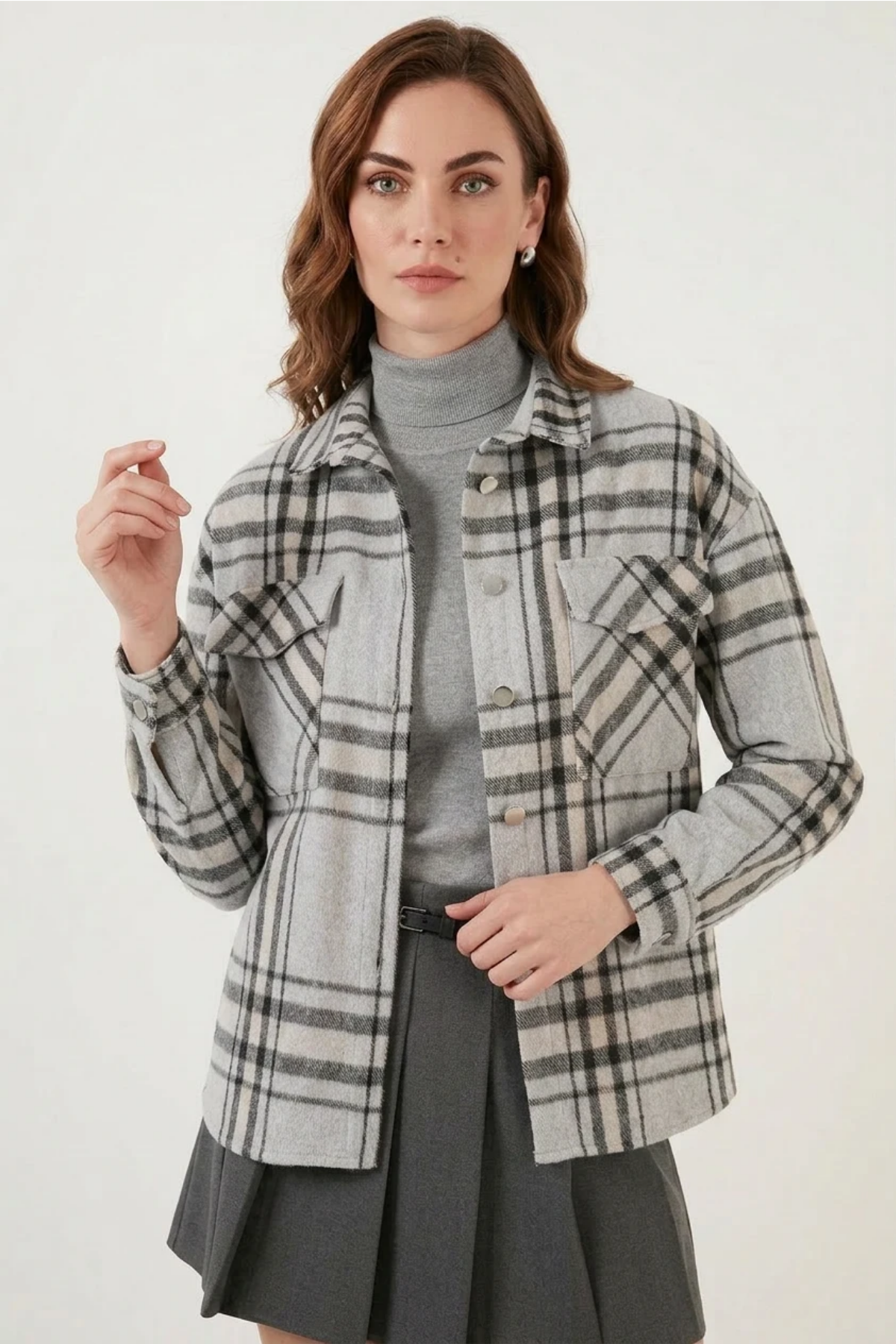 Kadın Oversize Ekose Desen Pamuklu Gömlek