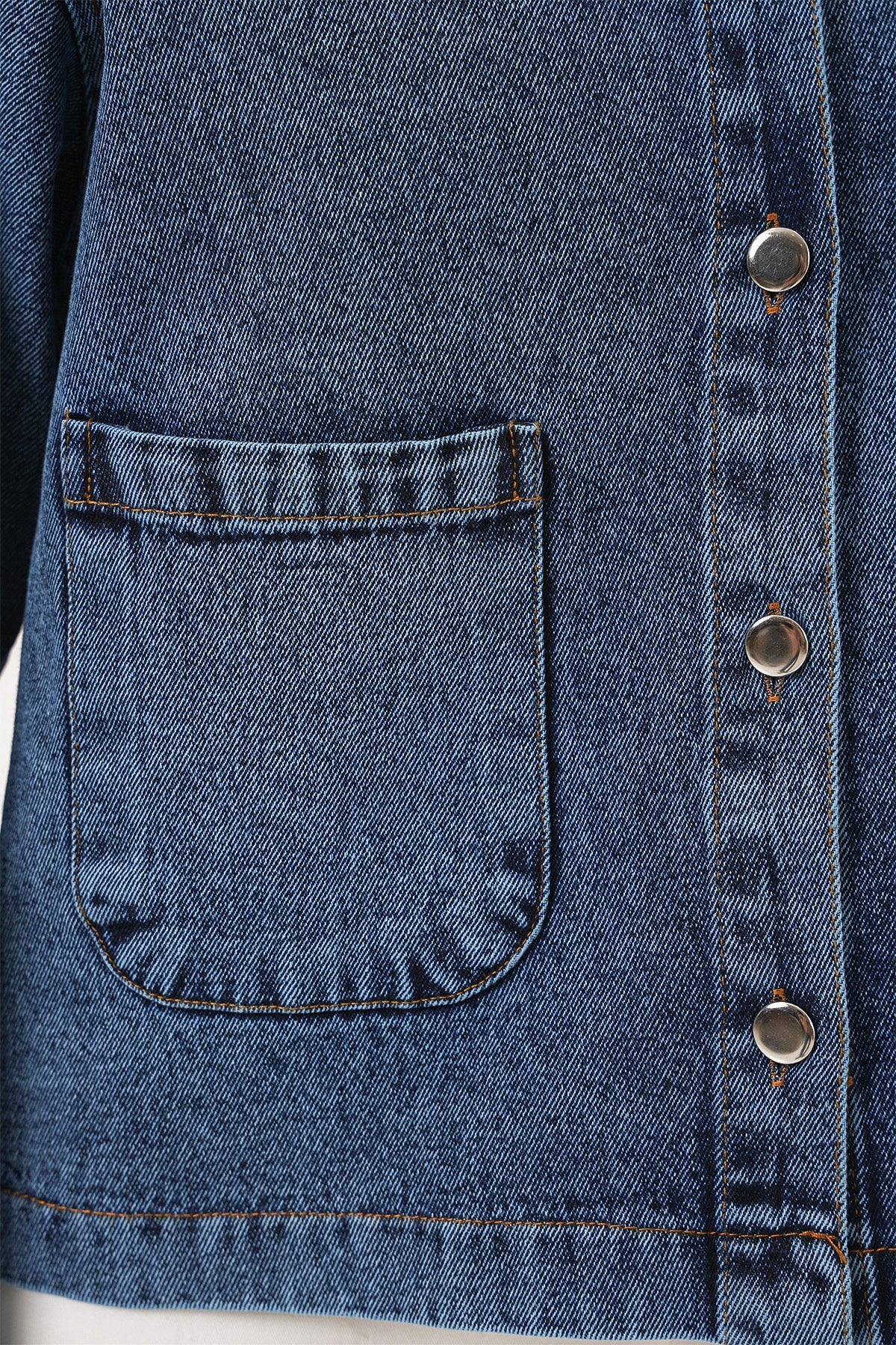 Kadın Klasik Yaka Çift Cepli Denim Lacivert Ceket