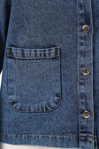Kadın Klasik Yaka Çift Cepli Denim Lacivert Ceket