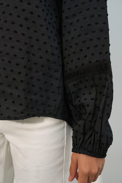 Kadın Dantel Detaylı Kol Oversize Gömlek